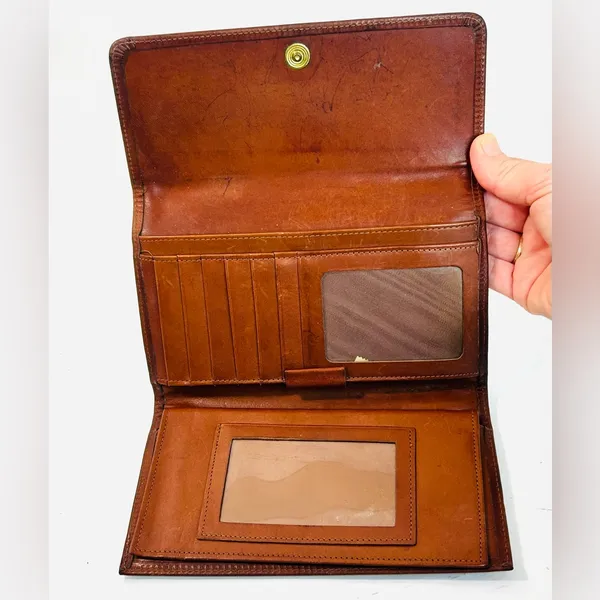 Vintage Dooney & Bourke All Weather Leather Checkbook Wallet, Taupe/British Tan - Image 6