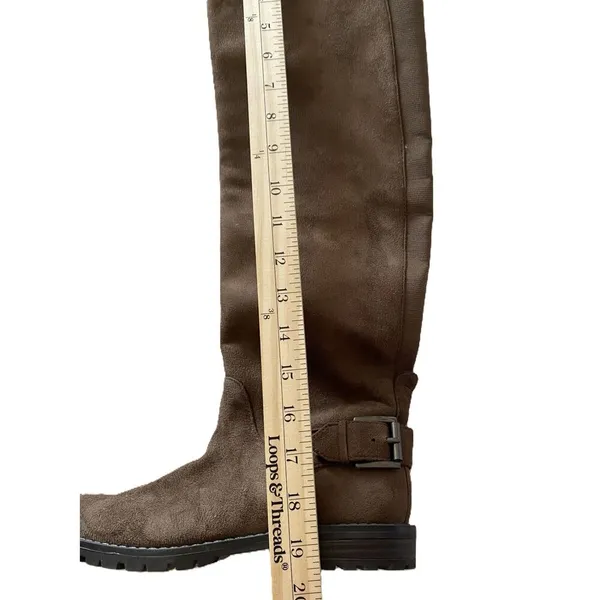 EUC G H BASS India Over the Knee Brown Faux Suede Flat Boots with Buckle Sz 5.5 - Image 5