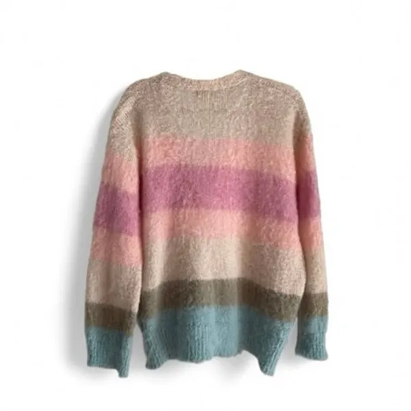 POL Relaxed Fit Multicolor Stripe Mohair Button Up Cardigan Size L Boho Sweater - Image 7