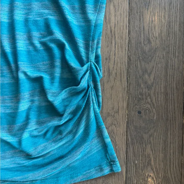 Striped Blue and Gray Cowl Neck Top - Image 4