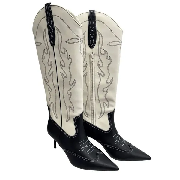 INC International Concepts Hayleigh Western Boots Black Cream Kitten Heel Size 7 - Image 4