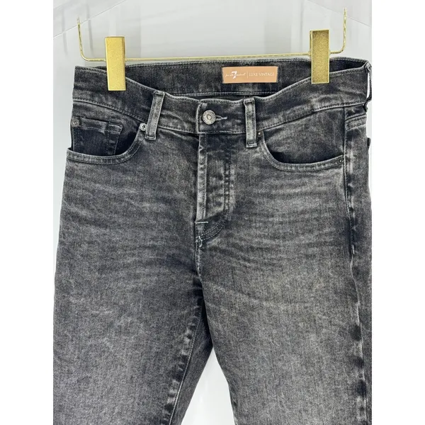 7 For All Mankind Luxe Vintage High Waist Raw Hem Jeans Washed Black Denim 25‎ - Image 2