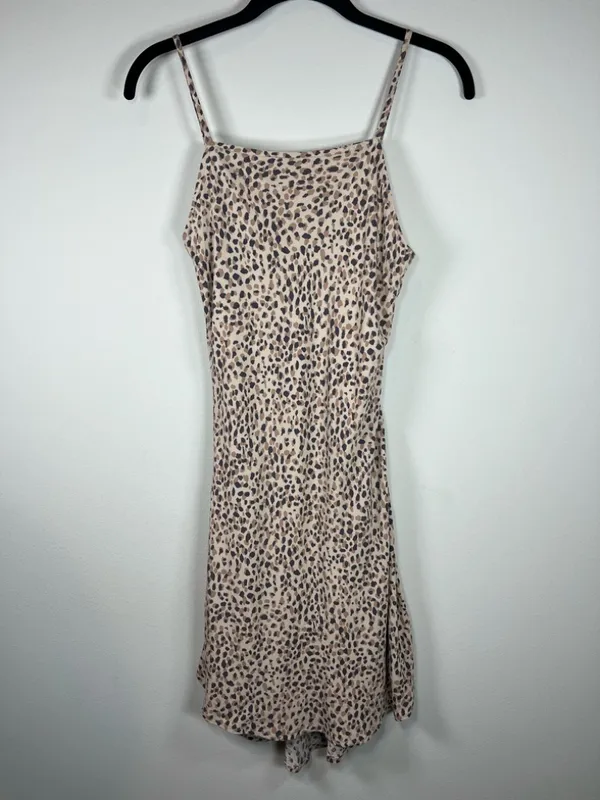 Abercrombie & Fitch Leopard Print Mini Slip Dress Brown Tan Lined Adjustable XS - Image 2