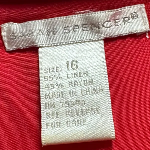 Sarah Spencer Sleeveless V-Neck Linen Dress Red 16 - Image 3