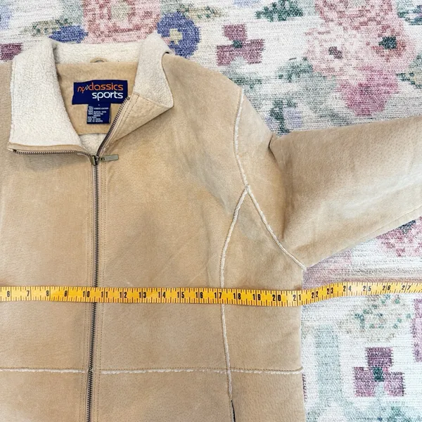 Womens Genuine Leather Suede Shearling Jacket Large Tan Y2K Western Rancher Cozy - Image 6