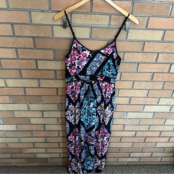 Topshop Blue Pink Purple Floral Flowy Maxi Dress w/ Slit Women’s Size 4 - Image 2