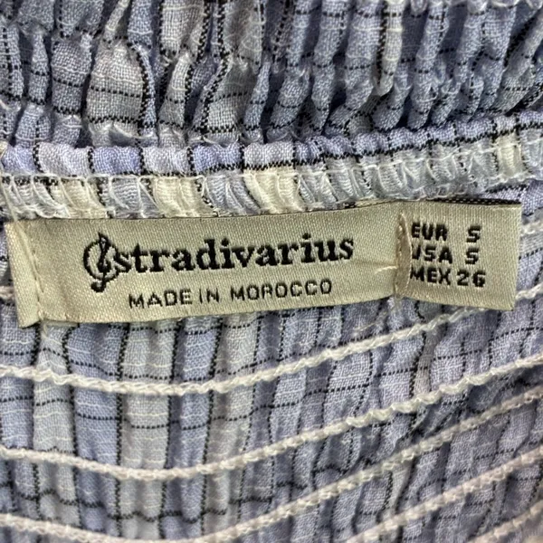 Stradivarius Knot Front Plaid Puff Sleeve Crop Top Blue Cottagecore Size S - Image 5