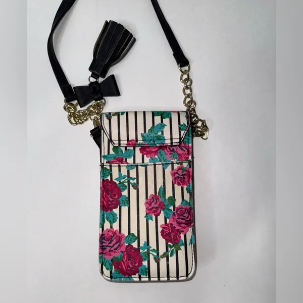 Betsey Johnson Crossbody Purse Wallet Handbag‎ Roses Stripes Snap Y2K Girlie Fem - Image 10