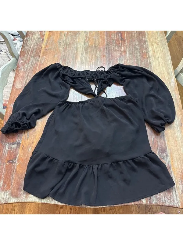 Princess Polly Black Cut Out Mini Dress Size 6 Ruffle Skirt - Image 9