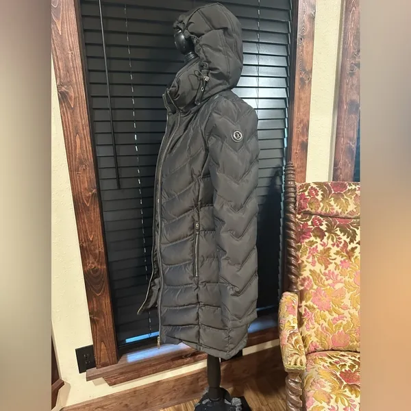EUC Calvin Klein long puffer coat fully lined brown color Sz XXS - Image 2