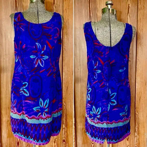 Vintage Rainbow Jo Tropical Vibrant Floral Hawaiian Resort Dress Sz Medium💛 - Image 2