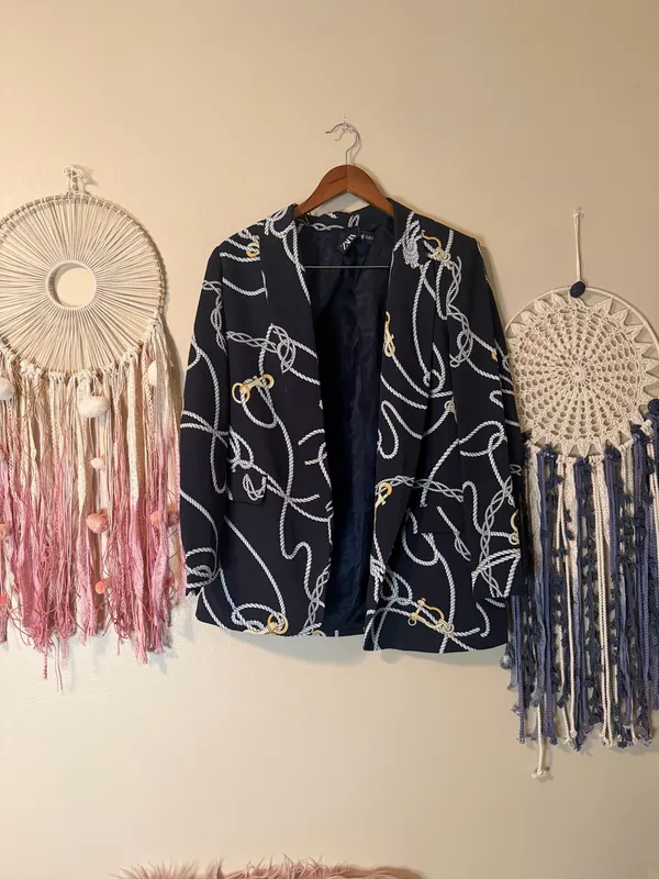 Zara Nautical Rope Print Blazer Jacket Navy Blue Size Medium - Image 4