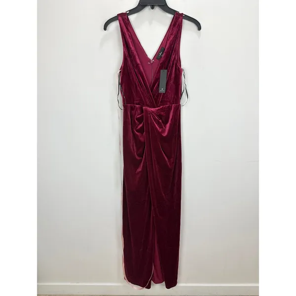 Lulus Beautiful Evenings Wine Red Velvet Twist-Front Maxi Dress Formal Small NWT - Image 6