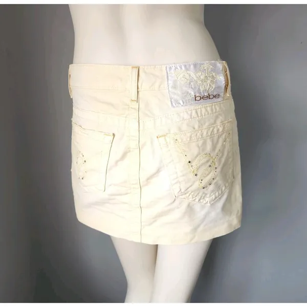 Vintage 90s y2k skirt Bebe‎ Butter Yellow mini micro rhinestone SZ 26 Waist 30" - Image 2