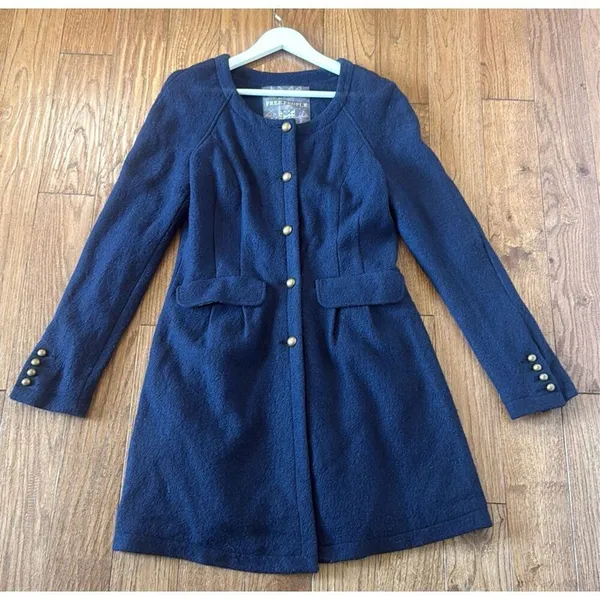 Free People Sargent Military style wool navy peacoat M - Image 4
