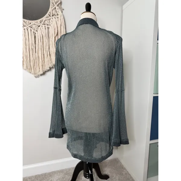 House of CB London Amiyah Gray Lurex Shirt Dress Sheer Ruffle Button-up XS - Image 4