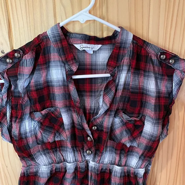 Red and Black Plaid Button-Up Dress - Image 2