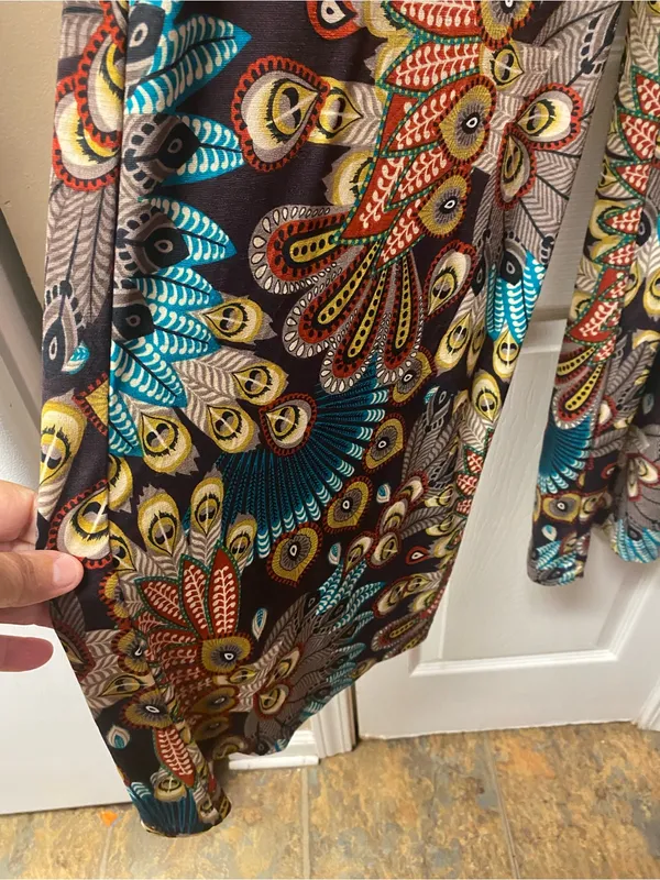 Boho Wide-Leg Palazzo Pants in Teal, Brown & Mustard - Image 4