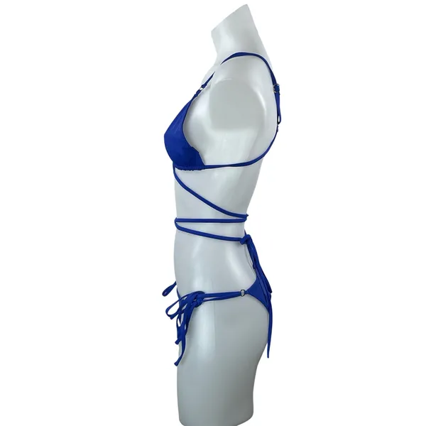 PALM Womens Blue Triangle Strappy Tie Two Piece Bikini Swimsuit Swimwear Size 2 - Image 2