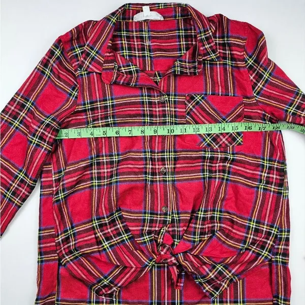Hippie Rose -658 NWT Red Black Plaid Long Sleeve‎ Front Knot Button Down Shirt S - Image 5