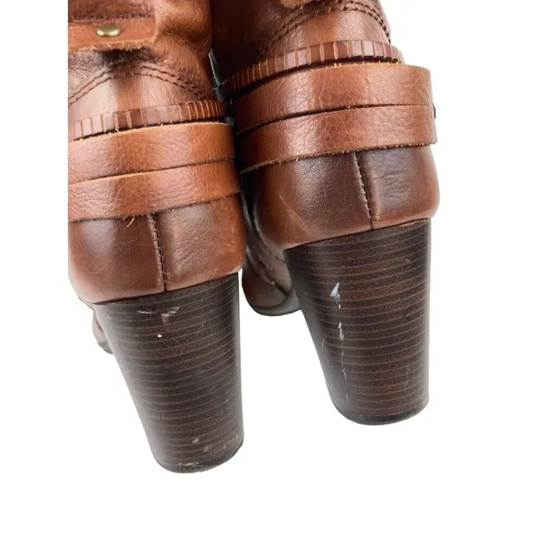 *Pikolinos Heeled Ankle Booties Womens Size 40 Brown Leather Zip Braided Strap - Image 7