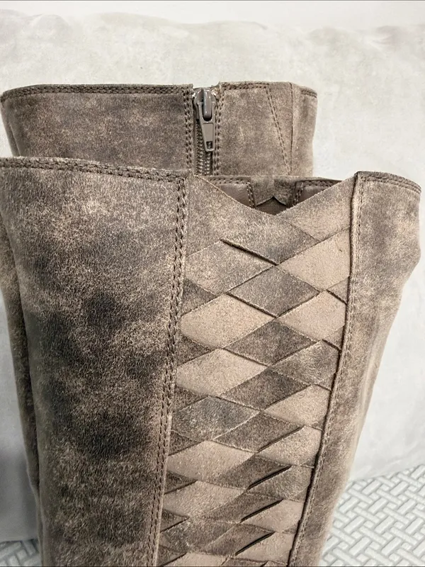 Fergalicious Taupe Suede Over-the-Knee Woven-Panel Boots Size 7.5 - Image 7