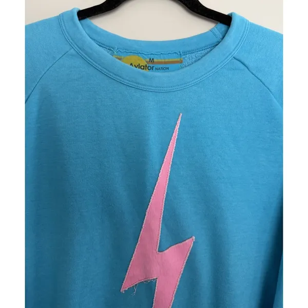 Aviator Nation Lightning Bolt Neon Chevron 5 Stripe Crew Sweatshirt Size Medium - Image 3