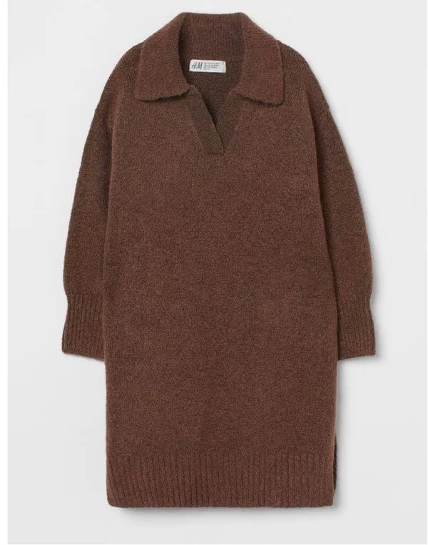 NWT H&M Knit Sweater Dress Wool Blend In Dark Brown - Image 2