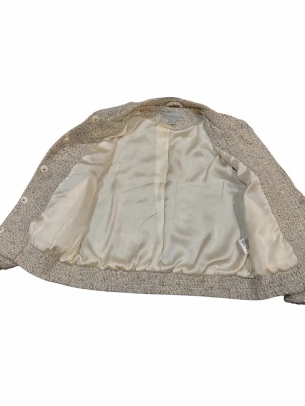 H&M Tweed Bomber Suit Jacket in Cream Size Medium - Image 4
