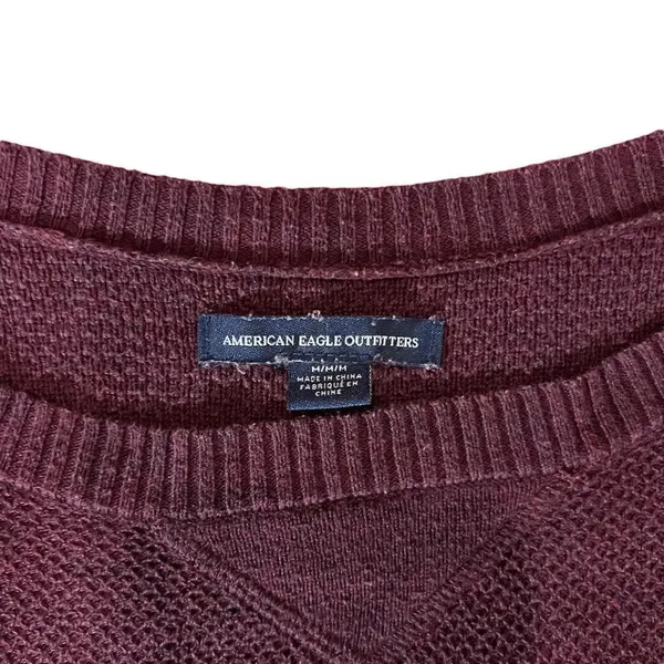 American Eagle Burgundy‎ Crew Neck Sweater Size Medium - Image 2