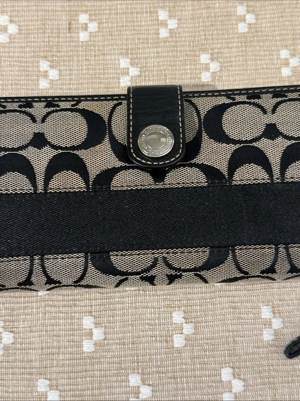 Coach Signature Jacquard‎ Slim Envelope Wallet Black Gray Leather Trim OS - Image 15