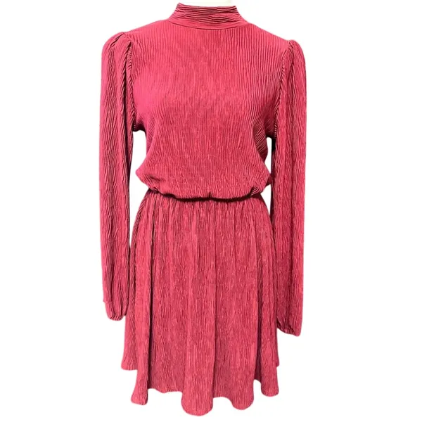 Floret Studios Women's Red Pleated Long Sleeve Mini Dress M NWOT - Image 2