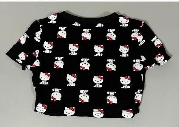 Hello Kitty Black Graphic Short Sleeve Crop Top Tee T-Shirt Size S ♥️✨ - Image 2