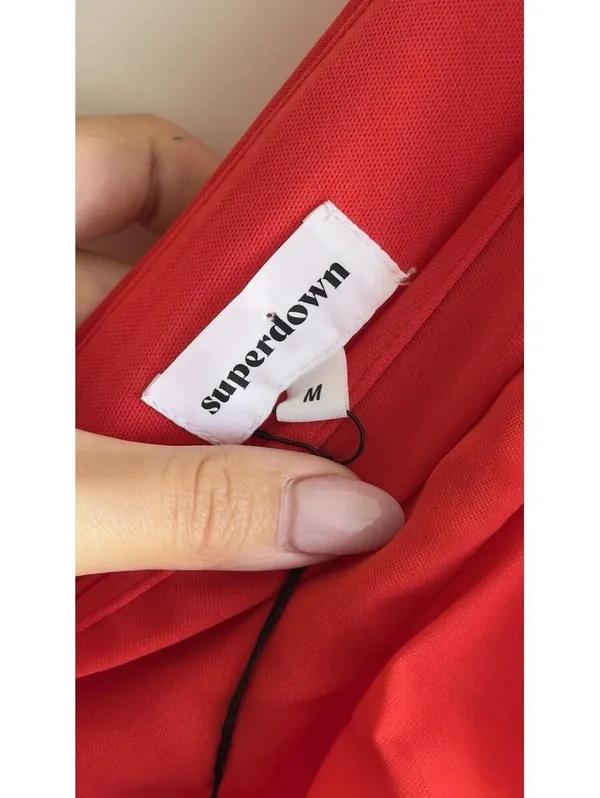 Superdown Harlow Mini Dress Red Ruffle Plunge V Neck Lined Size M NWT - Image 5