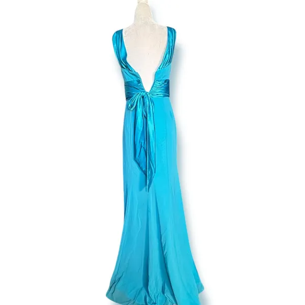 David’s Bridal Turquoise Chiffon Halter Maxi Dress Formal Evening Size‎ 2 - Image 3