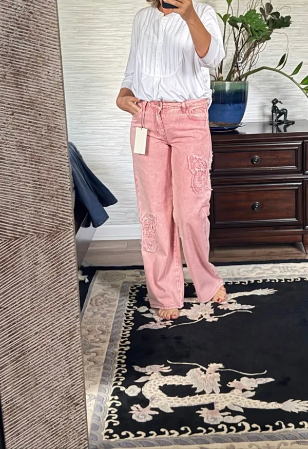 1030 Tenthirty Pink Baggy Wide Leg Jeans XS Butterfly Applique NWT - Image 11