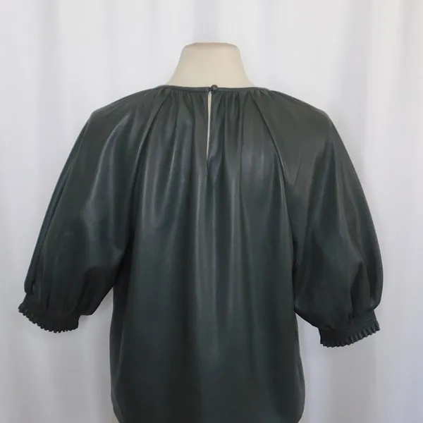 SAYLOR Juana Top Faux Leather Sage Gray Puff Sleeves Solid Streetwear Large‎ - Image 10