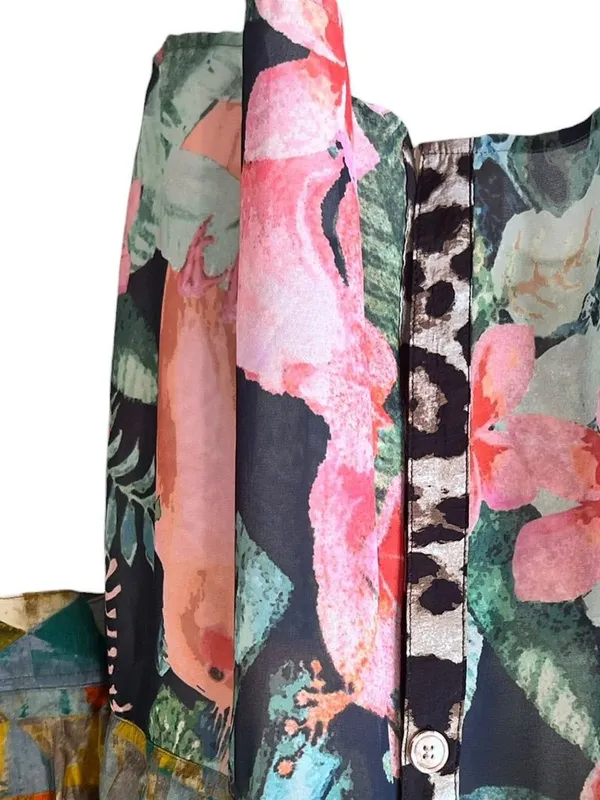 John Mark Tunic Blouse Bird Jungle Print Collared Long Sleeve Button Down Tunic - Image 7