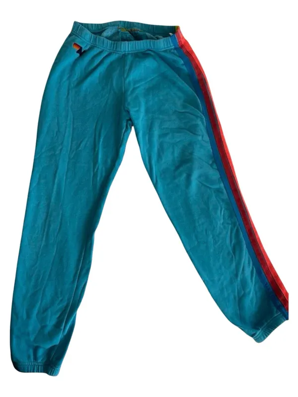 Aviator Nation Classic 5-Stripe Sweatpants – Teal / Rainbow (Size Medium) - Image 2