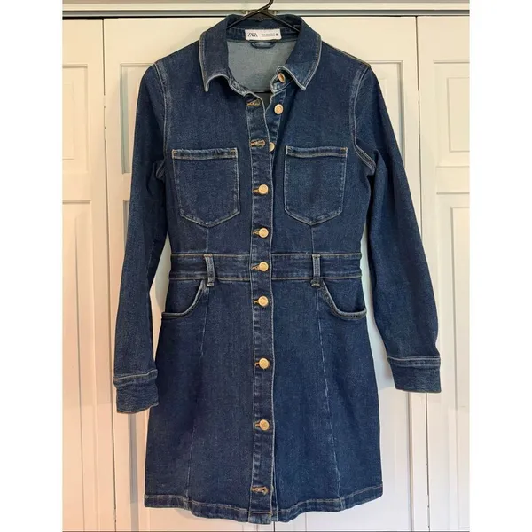 Zara denim long sleeve mini dress size M - Image 3