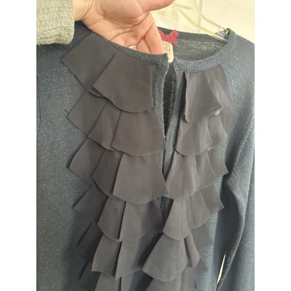 Downeast Black Ruffle Front Wool Blend Cardigan Sweater L Whimsigoth Preppy Y2K Layering - Image 5