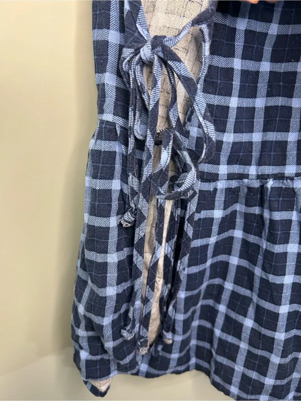 Velvet Moon blue and black gingham peplum halter top high square neck medium - Image 6