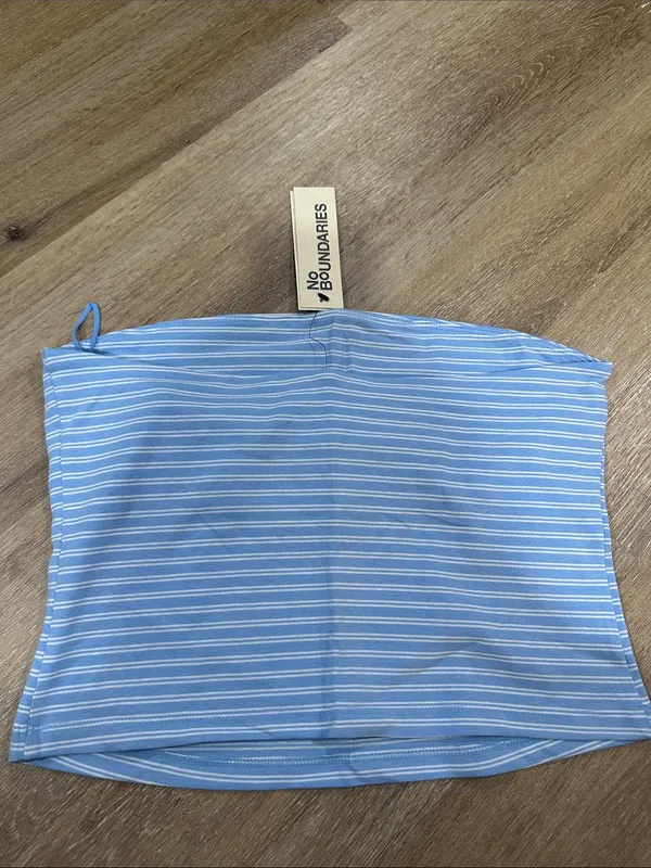 No Boundaries Light Blue & White Striped Strapless Tube Top - Image 2