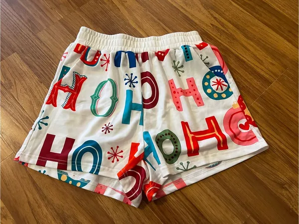Christmas Festive Multi-Color 'HO' Print Mini Shorts in Cream - Image 2