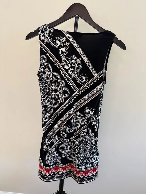 White House Black Market Black Paisley Print Cowl Neck Top XS - Image 2