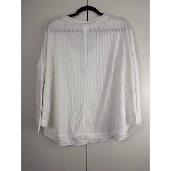 Flawless White Waffle Knit‎ V-Neck Oversized Long Sleeve Top WT8562UB Small - Image 2