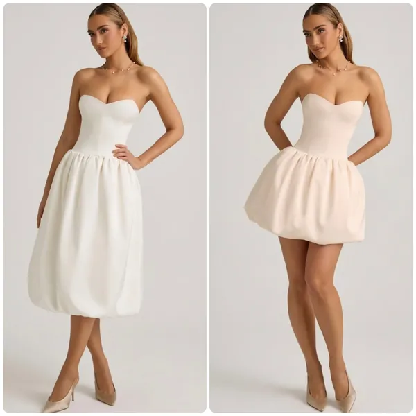 Oh Polly Gloriana Convertible Bow-Detail Bubble Hem Midaxi Dress in Ivory Size 6 - Image 2
