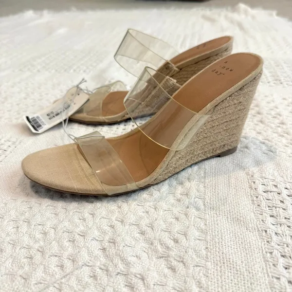 A New Day Ansel 8.5 double clear strap espadrille wedge sandal 3649 - Image 2