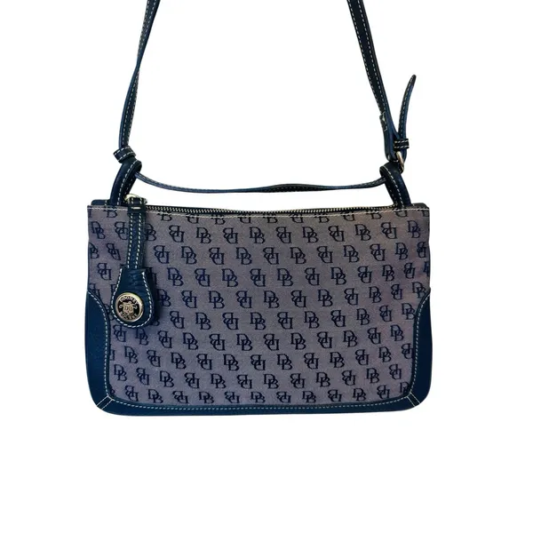 Dooney &‎ Bourke Slim Zip Top Shoulder Bag Lightweight Vintage Dark Blue - Image 4