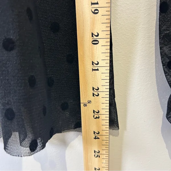 Vintage 90’s Y2K Goth Black Polka Dot Mesh Top With Sheer Ruched Long Sleeves S - Image 7